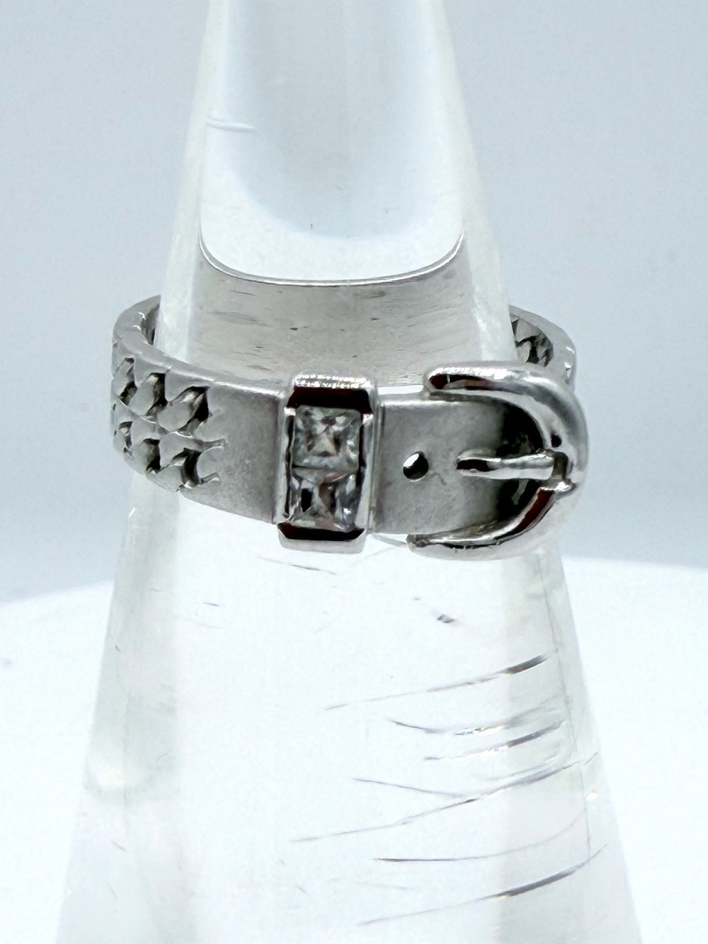 Sterling Silver 925 Cubic Zirconium Belt Buckle Ring Woman’s Jewelry